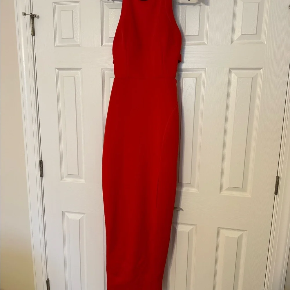 Elegant Sleeveless Red Midi Sheath Dress - Picture 1 of 5